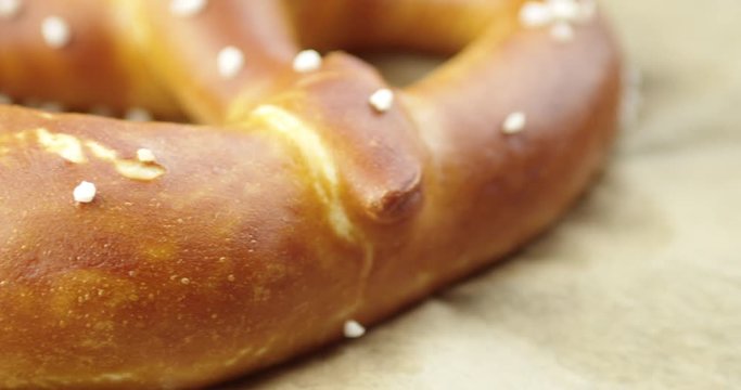 Slow Pan, Closeup shot of a baked Pretzel.
