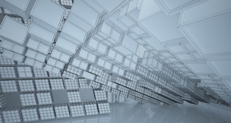 Abstract drawing white interior  with window. 3D illustration and rendering.