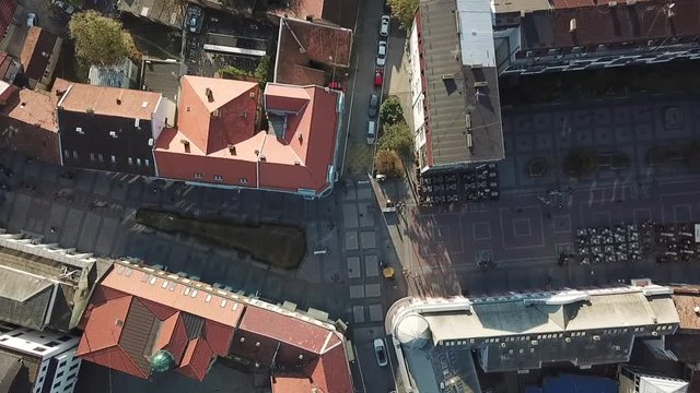 Aerial shot of city downtown in Europe