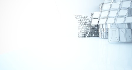 Abstract drawing white interior  with window. 3D illustration and rendering.