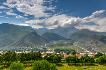 Fototapeta na wymiar Panoramic Landscape - Kazbegi, Georgia