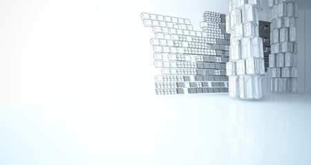 Abstract drawing white interior  with window. 3D illustration and rendering.