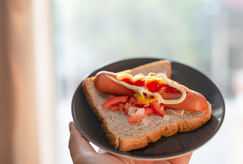 Hotdog bread breakfast