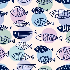 Tapeten Meerestiere Süßer Fisch. Kinderlinie Hintergrund. Nahtloses Muster. Kann in der Textilindustrie, Papier, Hintergrund, Scrapbooking verwendet werden.