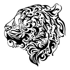 Silhouette Abstract Tiger side head tribal tattoo  
