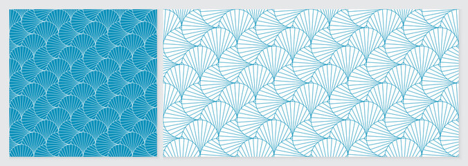 Abstract geometric line pattern background seamless with blue and white colors. Template set with 2 sizes. Summer vector design.