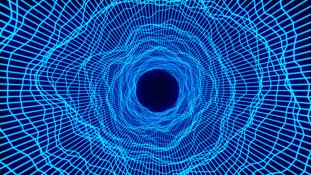 Hyperloop Warp Blackhole 1 -Blue- Cyber Space Wireframe - 3D Motion Graphics Design 8K