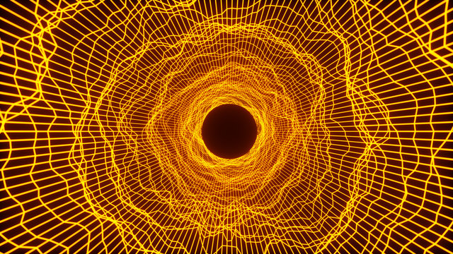 Hyperloop Warp Blackhole 2 -Orange Amber- Cyber Space Wireframe - 3D Motion Graphics Design 8K