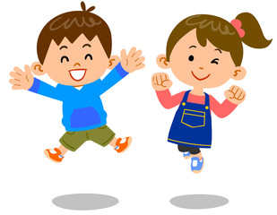 ジャンプする男女の子供