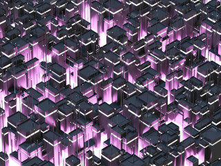 top view cyberpunk night city backgrounds 3d rendering