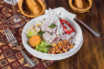 Fish ceviche on a elegant restaurant table