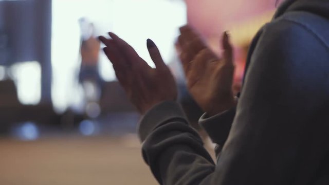 Business people applause at meeting closse up view hand