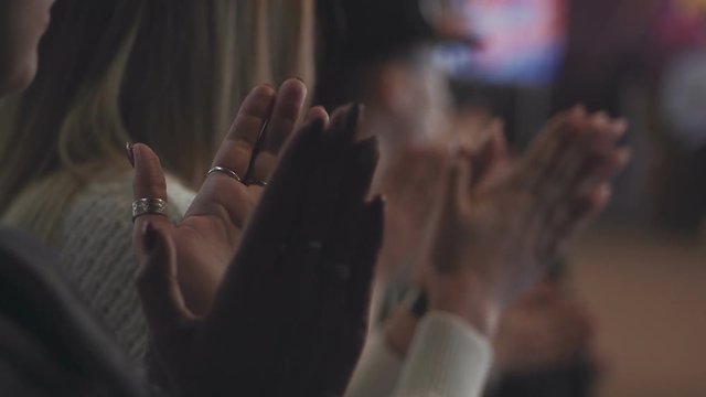 Business people applause at meeting closse up view hand