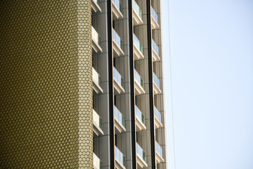 Glass balcony, Facade detail of Modern high rise building, Exterior.