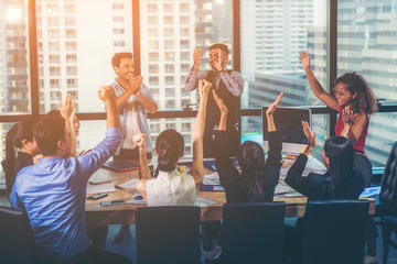 Successful entrepreneurs and business people achieving goals, business team concept