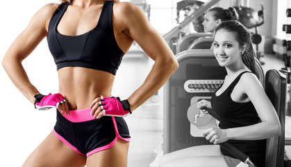 Fototapeta na wymiar Sporty collage of women training in the gym.