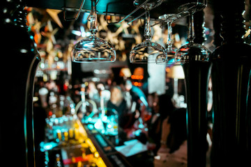 clean glasses above the bar
