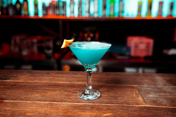 Blue Curacao alcohol cocktail on glass