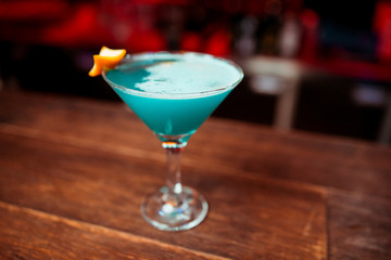 Blue Curacao alcohol cocktail on glass