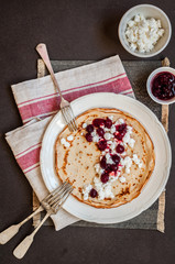 Cottage Cheese and Cranberry Jam Crepes