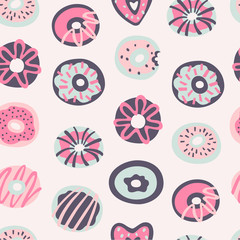 Doodle Hand Drawn Donuts Seamless Pattern.