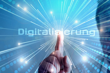 Ein Mann weist auf die Digitalisierung hin