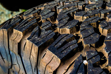 close up of utilized truck all-terrain tire