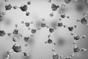 Glass transparent molecule on a gray blurred background. 3d rendering