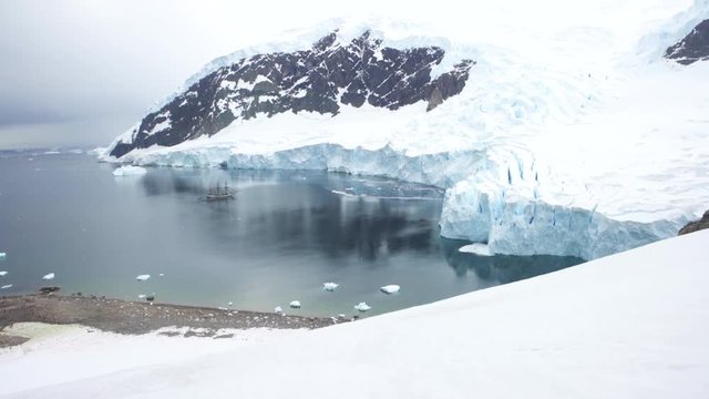 Antarctica Tall Ship Sailboat in Bay of Glaciers