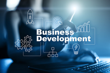 Business development concept, Strategy of  growth on virtual screen.