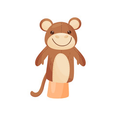 Doll monkey on hand on white background.