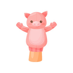 Doll pig on hand on white background.