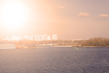 Fototapeta premium Fabulous sunset over the river. Spring evening landscape.