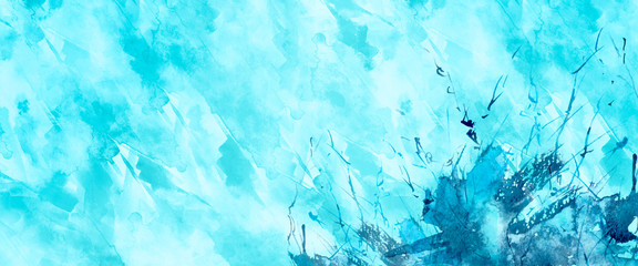 Watercolor blue background, blot, blob, splash of blue paint. Watercolor blue spot, abstraction. Abstract art illustration, shrub, branch, wild grass, plant. watercolor background, shades, banner