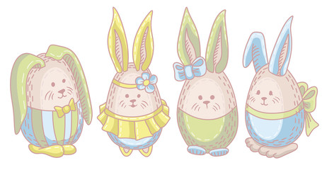 Cute Easter bunnies, eggs
