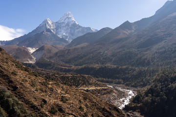 Ama Dablam mountain , iconic peak in Everest region trekking route, Nepal