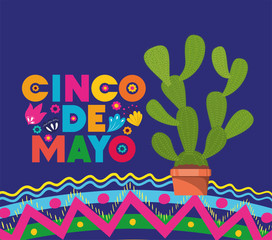 cinco de mayo card with flowers and cactu