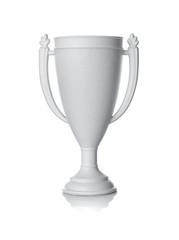 Fototapeta na wymiar Champion white trophy on white background