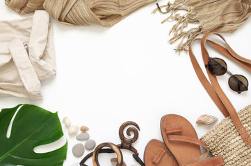 Female summer accessories on white