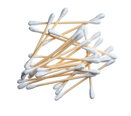 Cotton bud wood stick or cotton swab isolated on white background
