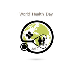 Family icon,Globe sign and stethoscope vector logo design template.World Health Day icon.World Health Day idea campaign concept.Vector illustration