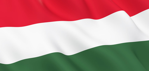 National Fabric Wave Close Up Flag of Hungary Waving in the Wind. 3d rendering illustration.