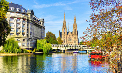 Strasbourg Cathedral River View - France, Travel Europe - obrazy, fototapety, plakaty