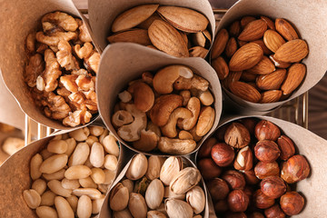 Assortment of tasty nuts, closeup