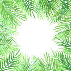 Fototapeta na wymiar Watercolor frame of acai palm leaves.