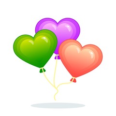 Three colorful balloons. Balloons for birthday, celebrations, parties, weddings, Valentine's Day. Vector illustration.