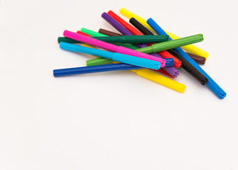 Multi-colored felt-tip pen for drawing in school or at home on a white background