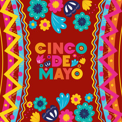 cinco de mayo card with floral and texture frame