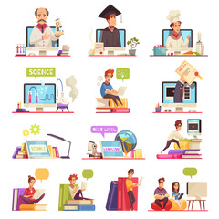 Online Courses Cartoon Set 