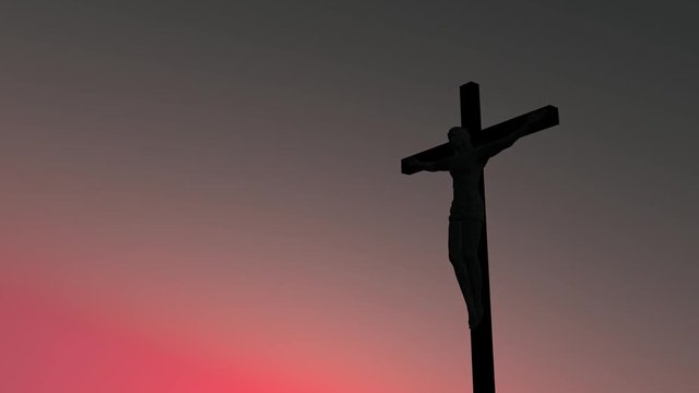 Crucifixion Statue Christ Jesus Sunset Timelapse 4K
